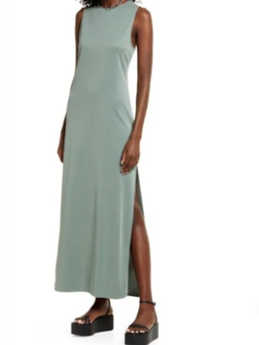 Open Edit Wear Two Ways Reversible Maxi Dress Sleeveless V-Neck/Back Minimalist